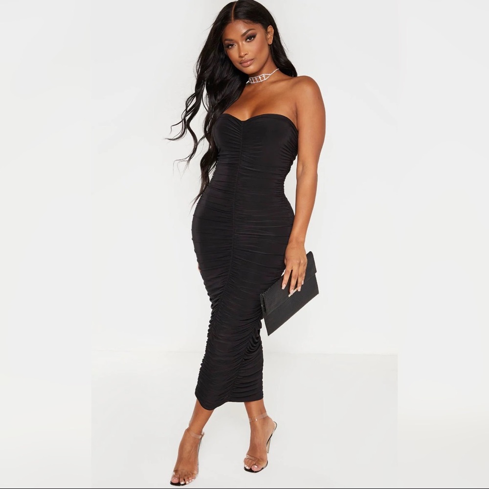 Prettylittlething middaxi black tube top dress